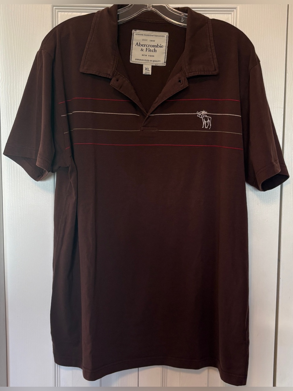 Vintage Y2K Abercrombie & Fitch Brown Striped Polo Shirt Embroidered Moose XL